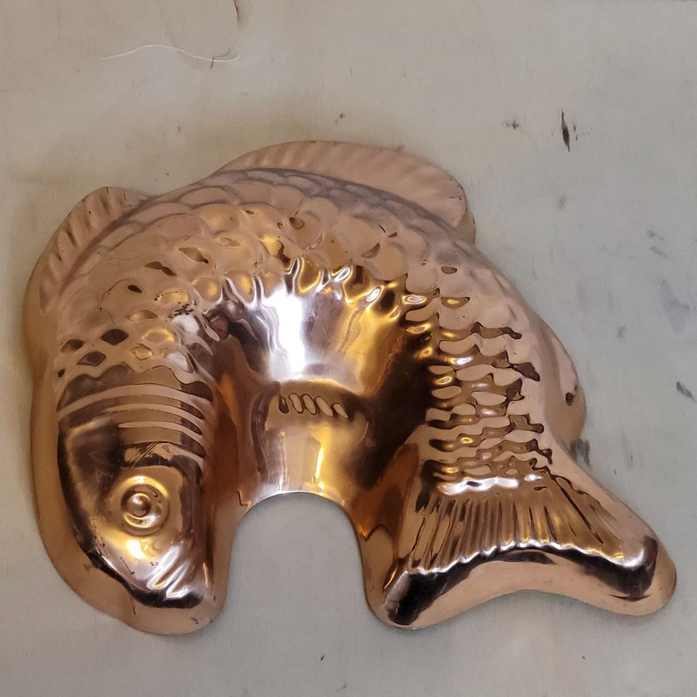 Vintage Copper Fish Mold Gelatin Ice Food Retro Korea B and M Douro Korea 10 In